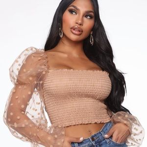 Nude Smocked Body Long Sleeve Top